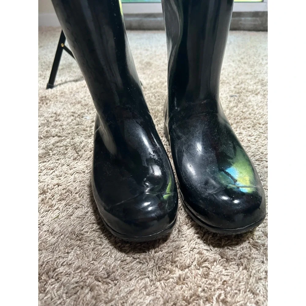 Hunter Original Tall Gloss Rain Boots Black Waterproof Wellingtons Womens US 8